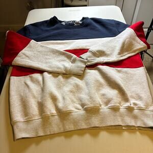 Denim & Flower Ricky Singh Colorblock Sweatshirt Men's Large Red Blue Crewneck
